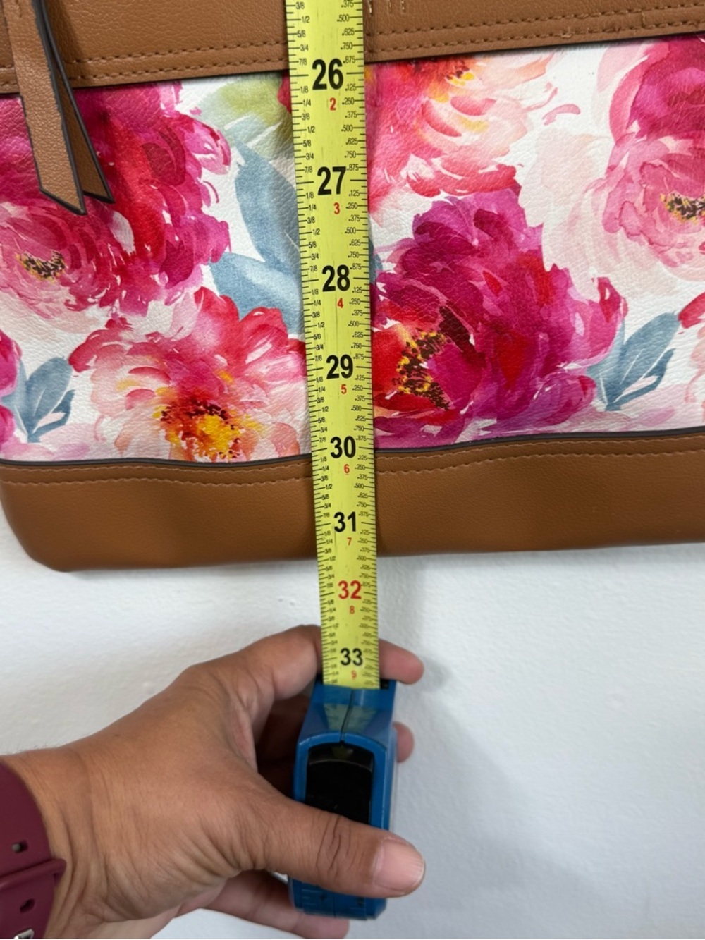 Rosetti Pink Watercolor Floral Crossbody Bag Vegan Leather Trim Romantic Spring - Picture 8 of 9